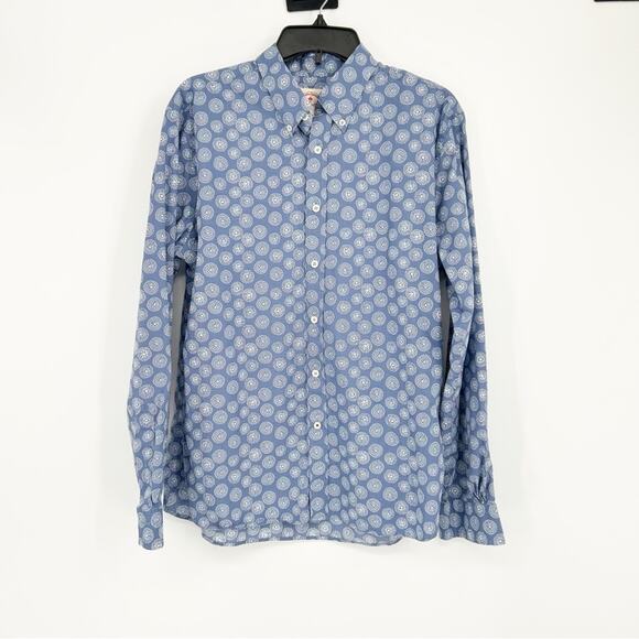 Brooks Brothers Red Fleece Blue Geometric Flower Poplin Button Down Sz Large - Picture 1 of 9